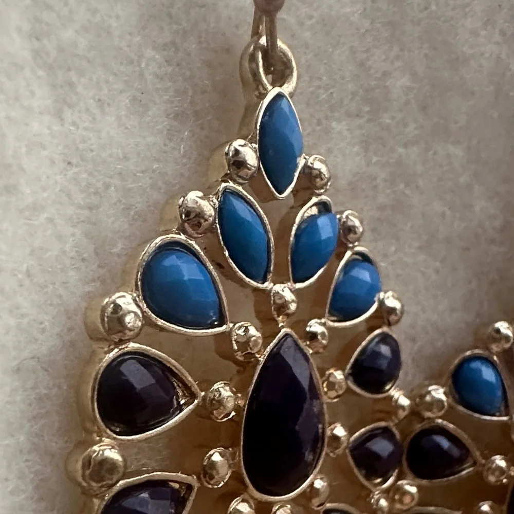 Blue and Black Faceted Teardrop Earrings